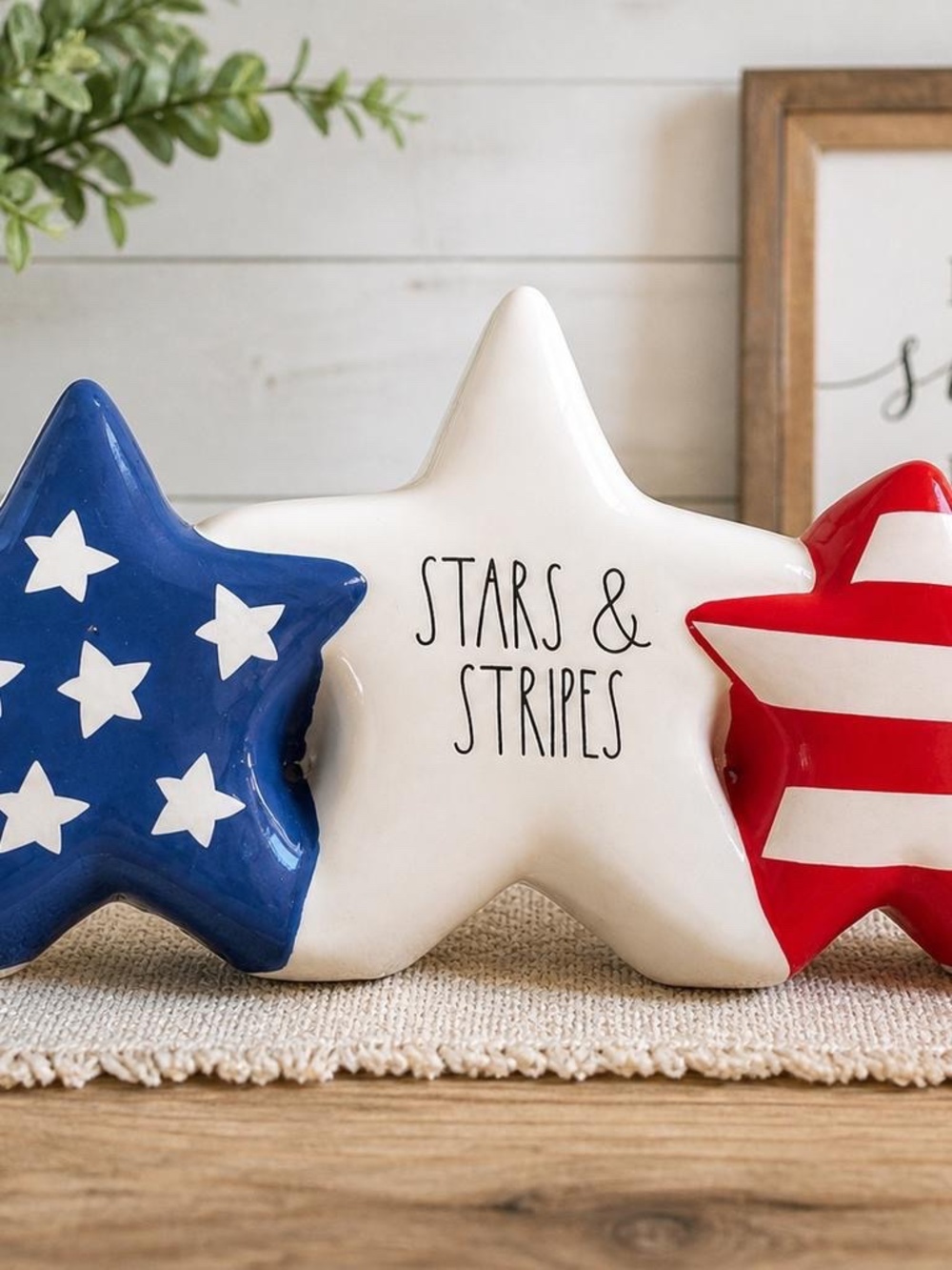 Rae Dunn Stars & Stripes Ceramic Decor Patriotic 12” Red White Blue Farmhouse